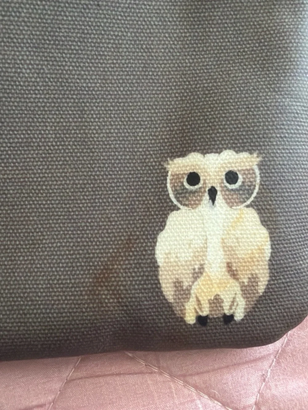 kate spade Canvas Clutch with Owl Print - Taupe and Cream Accents
